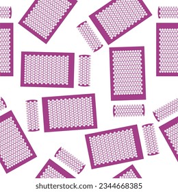 Mat and pillow seamless pattern. Yoga and massage time. Isolated on white background. Mat with needles.