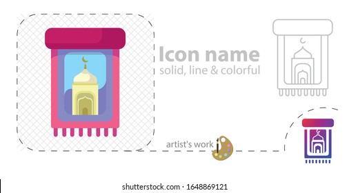 mat for prayer flat illustration. Arabic Carpet icon.