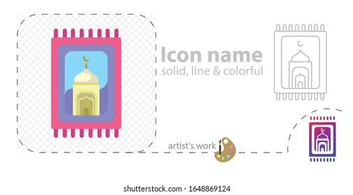 mat for prayer flat illustration. Arabic Carpet icon.
