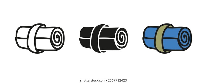 Mat roll icon. Rolled yoga mat vector illustration. Camping mattress symbol. Fitness carpet sign. Gym rug scroll pictogram. Simple mat roll isolated concept.
