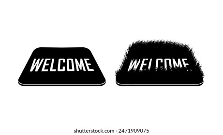 Mat with welcome, black isolated silhouette