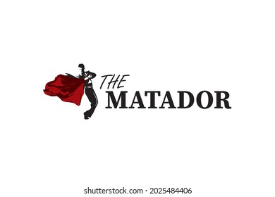 The matador with red cloth is on the verge of ramming a bull template logotype logo design