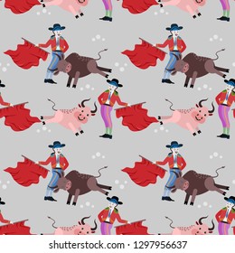 Matadors and bullfighting seamless pattern.Vector illustration design