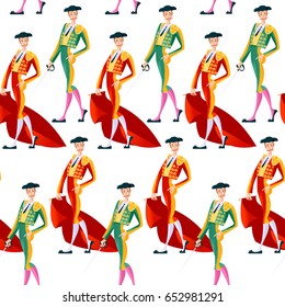 Matadors with cape and sword. Corrida de toros. Bullfighting. Vector illustration