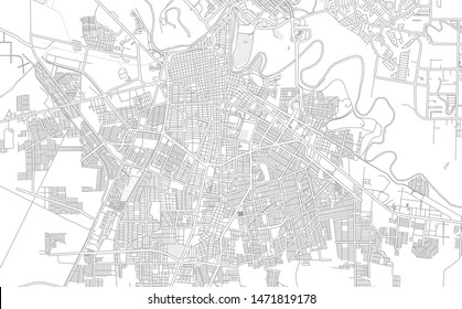 Matamoros, Tamaulipas, Mexico, bright outlined vector map with bigger and minor roads and steets created for infographic backgrounds.