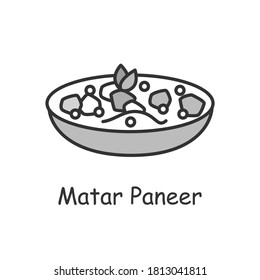 Matar Paneer Line Icon. North Indian Cuisine. Peas And Paneer In Tomato Sauce. Traditional Delicious Indian Dish. Asian Food. Isolated Vector Illustration. Editable Stroke