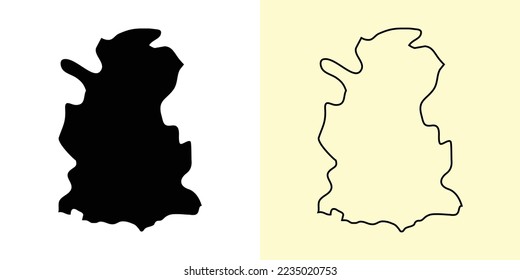 Matara map, Sri Lanka, Asia. Filled and outline map designs. Vector illustration