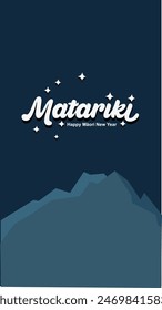 Matariki Celebrating the Maori New Year vertical. Script typeface with nine stars