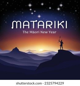 Año Nuevo Matariki Maori Nueva Zelanda, Cartel del Festival. Vector