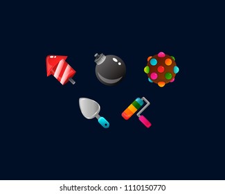 Match 3 puzzle game elements. Glossiest and eye-popping candy set in the store! Contains super vibrant unique 2d vector images of candies in different colors. Super cute power ups.
