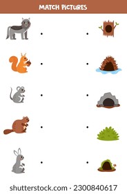 Match animal and its house or home. Logical game for kids.