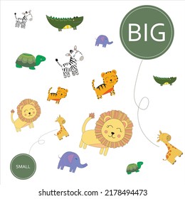 Match the animals by size big or small. Children's educational game.