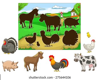 Match Animals Their Shadows Child Game Stock Vector (royalty Free 