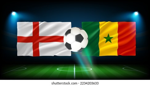 Match between England and Senegal teams. 3d vector concept