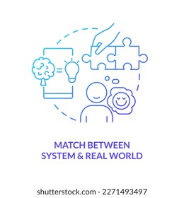 Match between system and real world blue gradient concept icon. Usability heuristic. UX design fundamental abstract idea thin line illustration. Isolated outline drawing. Myriad Pro-Bold font used