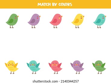 Match birds by colors. Educational logical game for kids.
