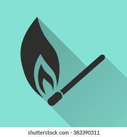 Match  black icon with long shadow, flat design. Vector illustration.