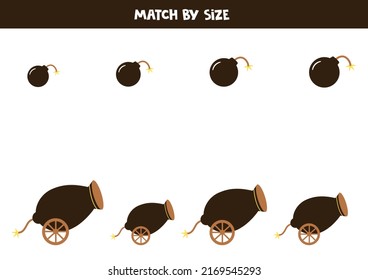 Match bombs and cannons by size. Educational logical game for kids.
