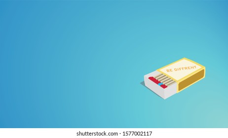 Match box with all pieces reds and one piece blue, concept of different think