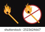 Match box matchstick matchbox stick burn fire flame concept. Vector flat graphic design illustration