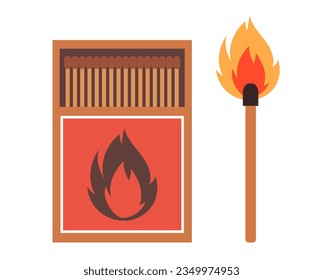 Match box matchstick matchbox stick burn fire flame concept. Vector flat graphic design illustration