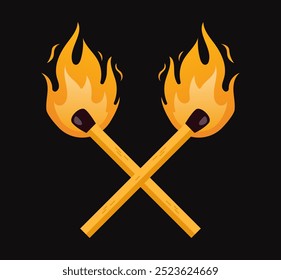 Caja de fósforos caja de fósforos concepto de llama de fuego de quemadura de palo. Ilustración de Diseño gráfico plano de Vector