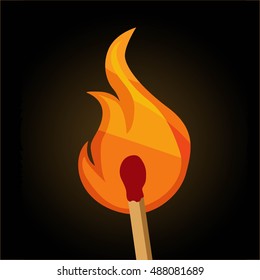 Match burn in fire flat design isolated vector illustration 