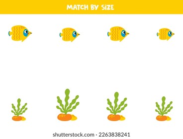 Match butterfly fish and sea weed by size. Educational logical game for kids.