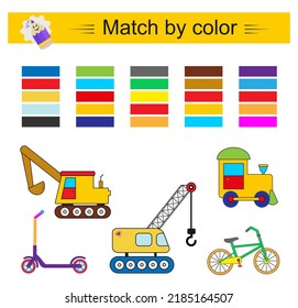 Match by color. Attention tasks for kids. Preschool worksheet activity. Vector illustration.