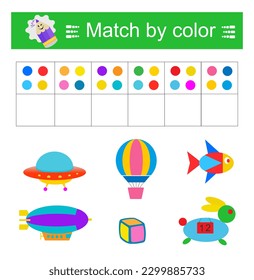 Match by color. Attention tasks for children. Preschool worksheet activity. Printable worksheet.