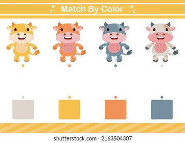 Match by color Educational game for kindergarten and preschool.Matching game worksheet for kids
