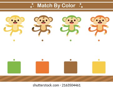 Match by color Educational game for kindergarten and preschool.Matching game worksheet for kids
