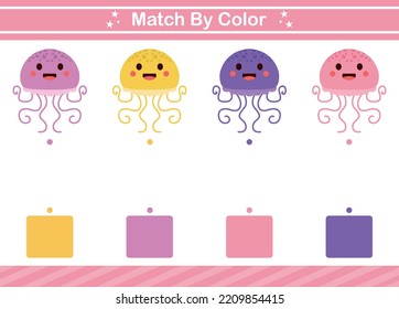 Match by color Educational game for kindergarten and preschool Matching game worksheet for kids