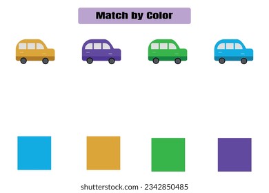 Match by color. Educational game for kids. Worksheet design.