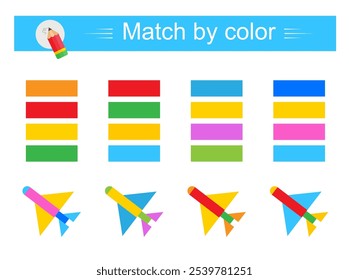 Match by color. Educational game for children. Preschool worksheet activity. Vector illustration.