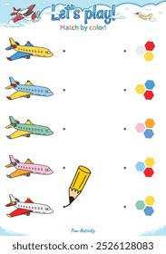 Match by color fun logic game for kid activities air theme. Perfect for preschool learning materials, math activities, or fun printables designed to improve counting and observation skills.