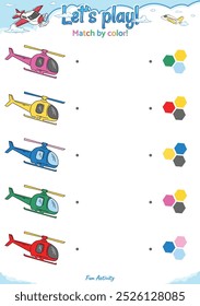 Match by color fun logic game for kid activities air theme. Perfect for preschool learning materials, math activities, or fun printables designed to improve counting and observation skills.