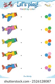 Match by color fun logic game for kid activities air theme. Perfect for preschool learning materials, math activities, or fun printables designed to improve counting and observation skills.