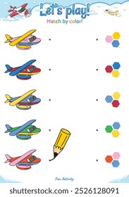 Match by color fun logic game for kid activities air theme. Perfect for preschool learning materials, math activities, or fun printables designed to improve counting and observation skills.