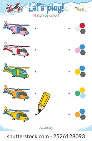 Match by color fun logic game for kid activities air theme. Perfect for preschool learning materials, math activities, or fun printables designed to improve counting and observation skills.