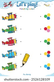 Match by color fun logic game for kid activities air theme. Perfect for preschool learning materials, math activities, or fun printables designed to improve counting and observation skills.