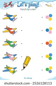 Match by color fun logic game for kid activities air theme. Perfect for preschool learning materials, math activities, or fun printables designed to improve counting and observation skills.