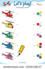 Match by color fun logic game for kid activities air theme. Perfect for preschool learning materials, math activities, or fun printables designed to improve counting and observation skills.