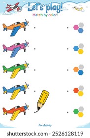 Match by color fun logic game for kid activities air theme. Perfect for preschool learning materials, math activities, or fun printables designed to improve counting and observation skills.