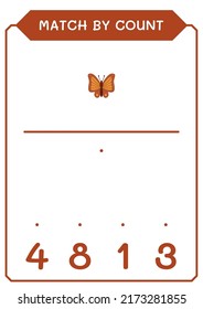 Coincidencia por número de mariposa, juego para niños. Ilustración del vector, hoja de cálculo imprimible