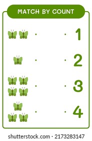 Coincidencia por número de mariposa, juego para niños. Ilustración del vector, hoja de cálculo imprimible