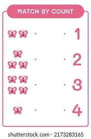 Match by count of Butterfly, game for children. Vector illustration, printable worksheet