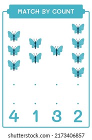 Match by count of Butterfly, game for children. Vector illustration, printable worksheet