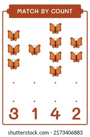 Match by count of Butterfly, game for children. Vector illustration, printable worksheet