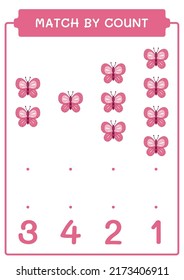 Coincidencia por número de mariposa, juego para niños. Ilustración del vector, hoja de cálculo imprimible